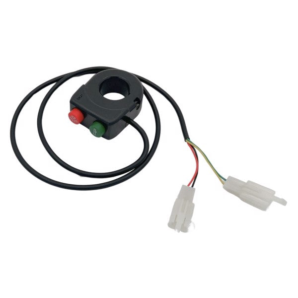 Funktionskontakt med to knapper, sort plast med kabel og hvide stik, egnet til elektroniske enheder.