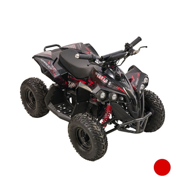 Rød Mini EL ATV Turbo S Brushless 1200W med kraftige terrændæk og sporty design set forfra
