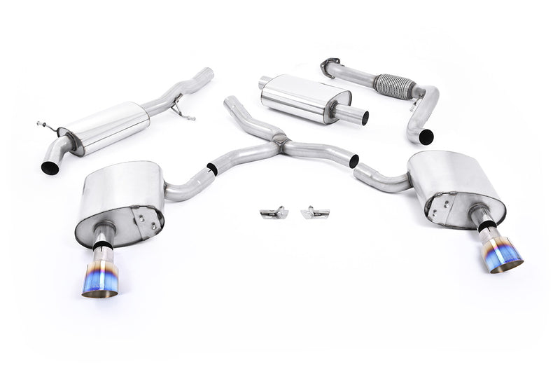 Milltek cat-back udstødning til Audi A4 2.0 TFSI B9 Quattro Sedan & Avant, resoneret, tips i brændt titanium