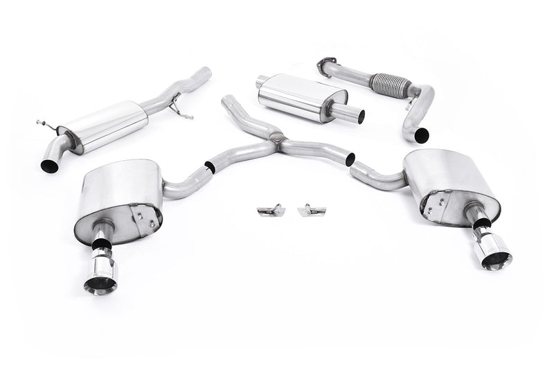 Milltek cat-back udstødning til Audi A4 2.0 TFSI B9 Quattro Sedan & Avant, resoneret, polerede tips