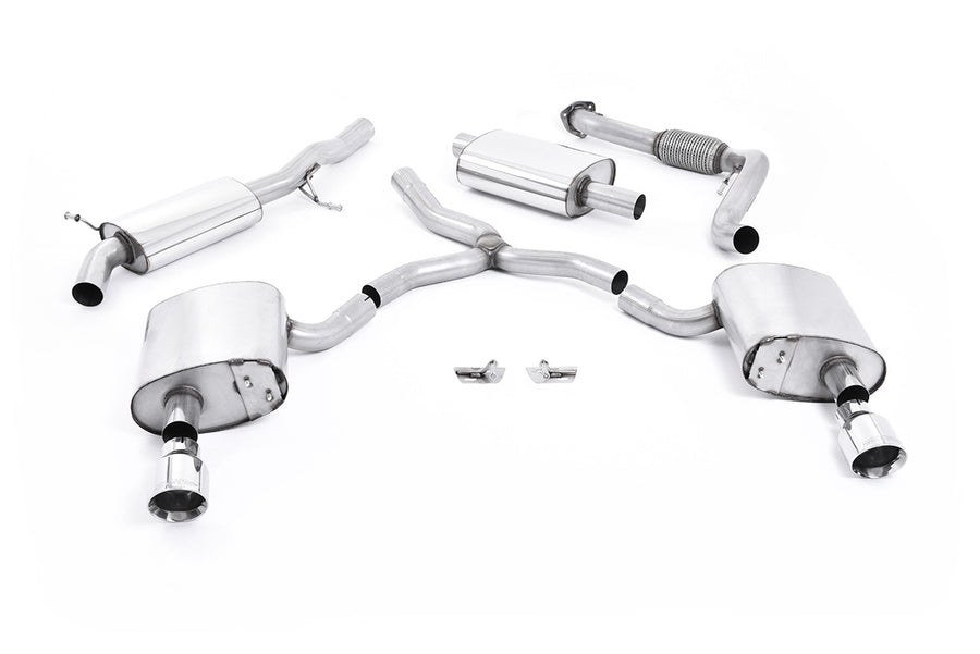 Milltek cat-back udstødning til Audi A4 2.0 TFSI B9 Quattro Sedan & Avant, resoneret, polerede tips
