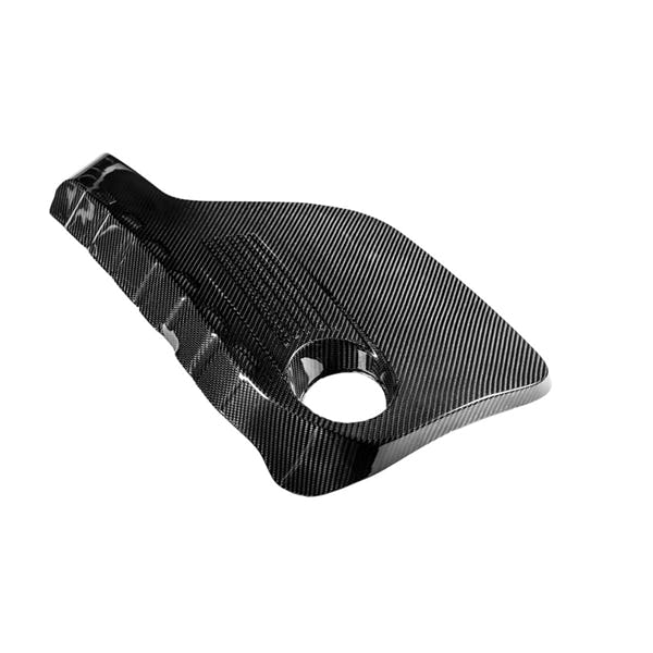 Eventuri sort kulfiber motorcover til BMW F8X M3 og M4 med glat overflade og præcist design.