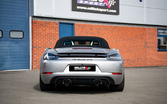 Milltek cat-back udstødning til Porsche Boxster 718 GTS 4.0, tips i børstet titanium