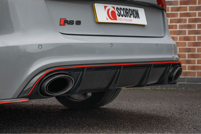 Scorpion endrørstrim til Audi RS6, endrør tæt på
