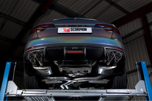 Scorpion half system udstødning til Audi S4, Resonated / Daytona, set nedefra