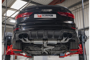 Scorpion GPF-back udstødning til Audi S3 med ventiler – ikke-resoneret, Daytona Ceramic, set bagfra