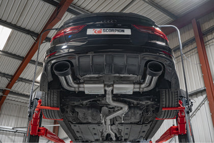 Scorpion GPF-back udstødning til Audi S3 med ventiler – ikke-resoneret, Ascari EVO, set nedefra