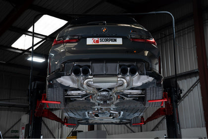 Scorpion half system udstødning til BMW M3 G81 Touring, Daytona Ceramic, set bagfra
