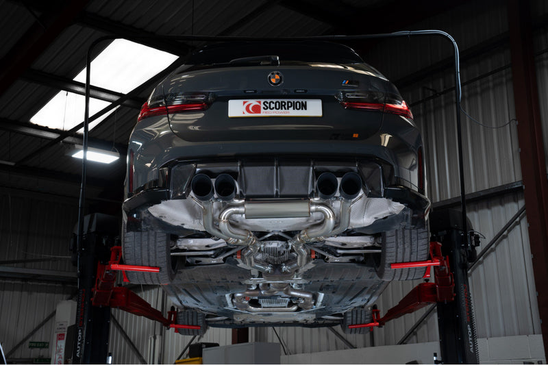 Scorpion half system udstødning til BMW M3 G81 Touring, Daytona Ceramic, set bagfra