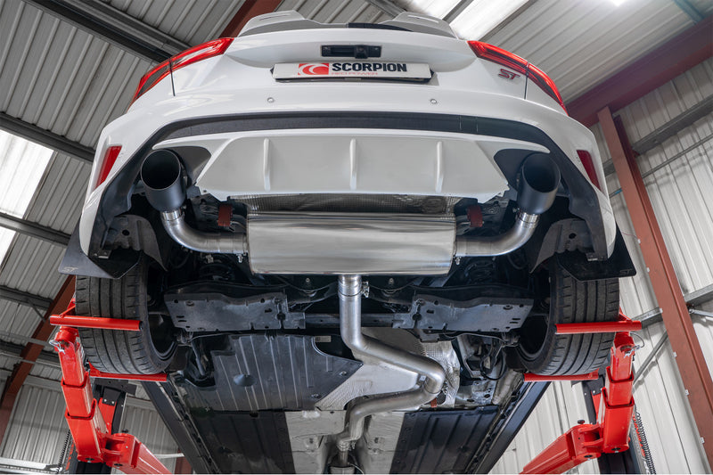 Scorpion GPF-back udstødning til Ford Focus, Daytona Ceramic, set nedefra