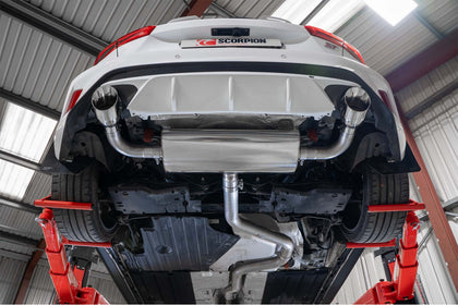 Scorpion GPF-back udstødning til Ford Focus, Daytona, set nedefra