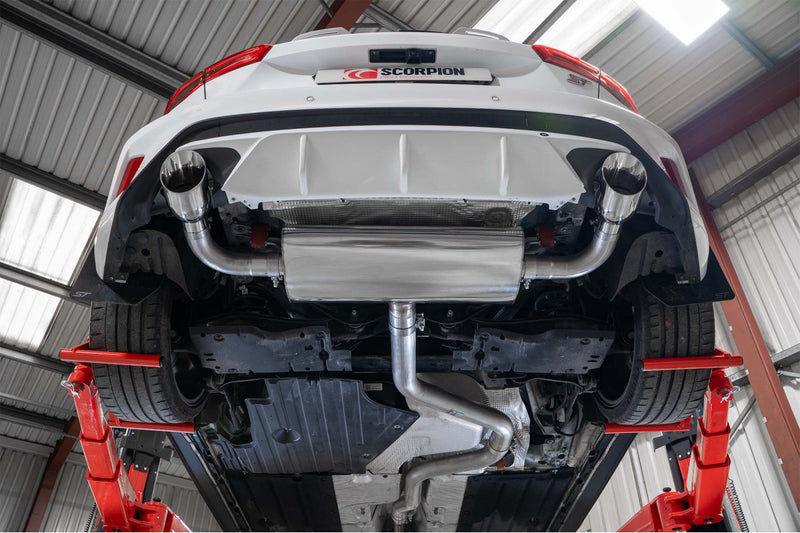 Scorpion GPF-back udstødning til Ford Focus, Daytona, set nedefra