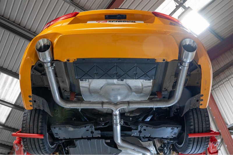 Scorpion GPF-back udstødning til Ford Focus, Daytona, set nedefra