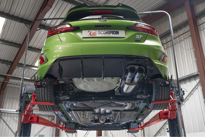 Scorpion GPF-back udstødning til Ford Fiesta ST MK8.5 med ventiler, set nedefra