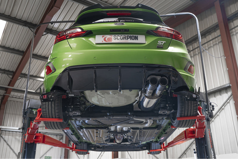 Scorpion GPF-back udstødning til Ford Fiesta ST MK8.5 med ventiler, set nedefra