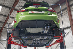 Scorpion GPF-back udstødning til Ford Fiesta ST MK8.5 med ventiler, set nedefra
