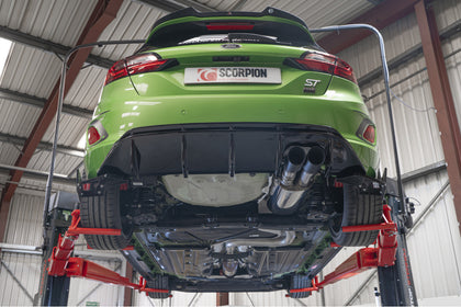 Scorpion GPF-back udstødning til Ford Fiesta ST MK8.5 med ventiler, set nedefra