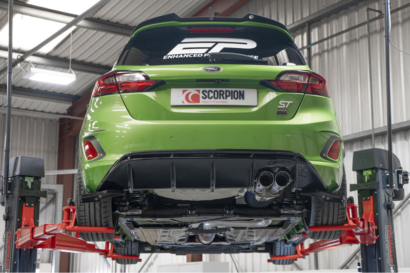 Scorpion GPF-back udstødning til Ford Fiesta ST MK8.5 med ventiler, set bagfra