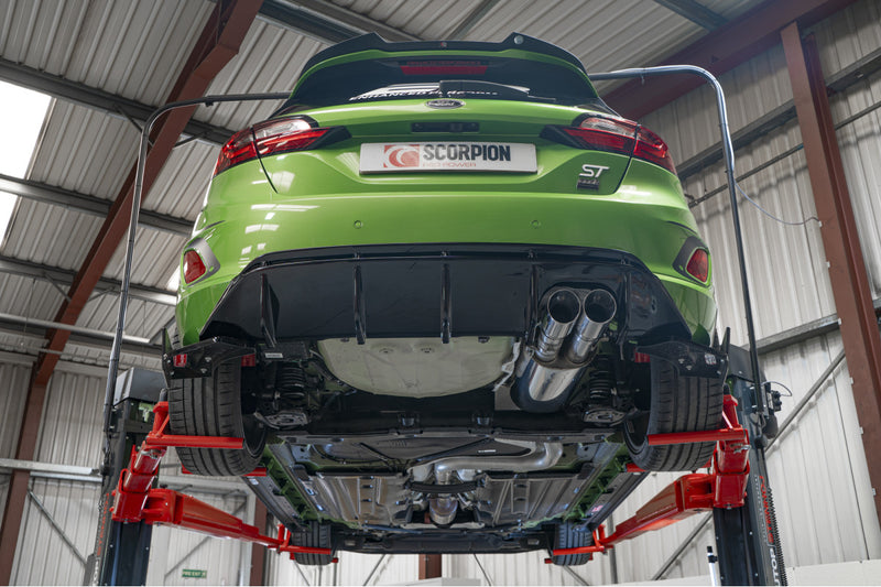Scorpion GPF-back udstødning til Ford Fiesta ST MK8.5 med ventiler, set nedefra