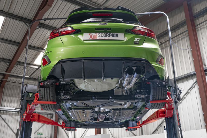 Scorpion GPF-back udstødning til Ford Fiesta ST MK8.5 med ventiler, set nedefra
