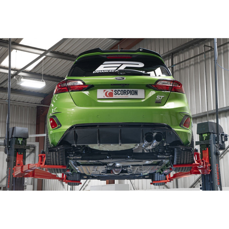 Scorpion GPF-back udstødning til Ford MK8.5 Fiesta, Daytona Ceramic, set bagfra