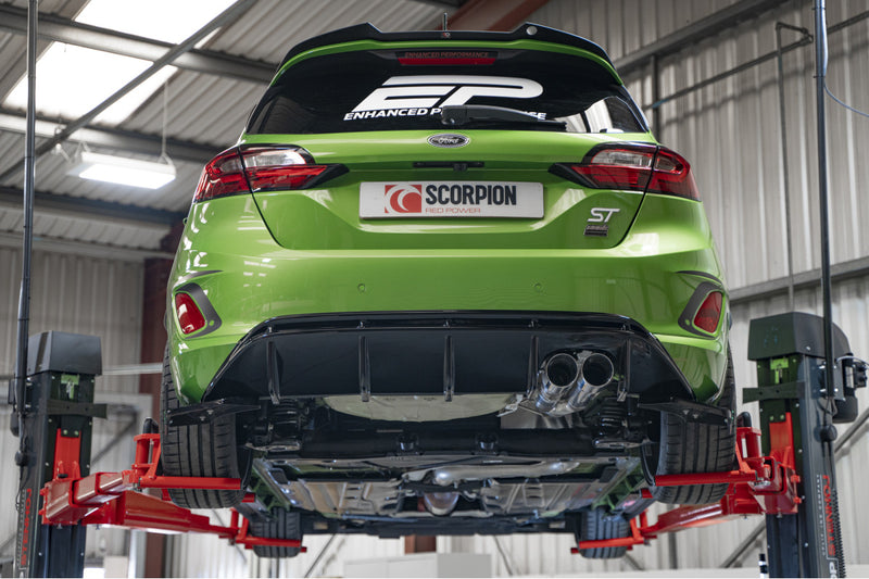 Scorpion GPF-back udstødning til Ford MK8 med ventiler, Daytona, set bagfra