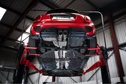 Scorpion cat-back udstødning til Mini Cooper S F56 med ventiler, Daytona, set nedefra