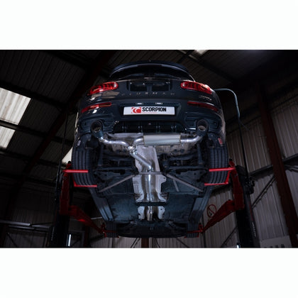 Scorpion GPF-back udstødning til Mini Clubman F54 Cooper S – resoneret, set nedefra