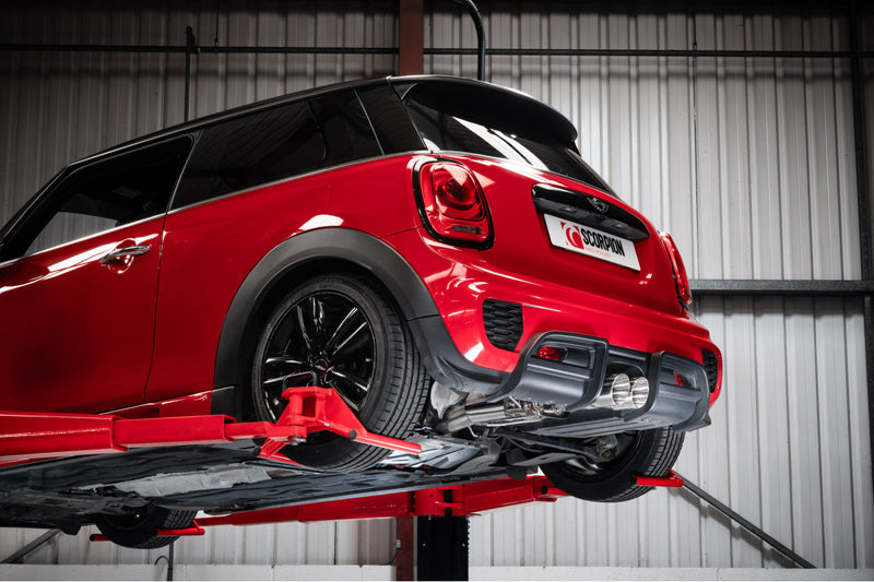 Scorpion cat-back udstødning til Mini Cooper S F56 med ventiler, Daytona, set fra siden