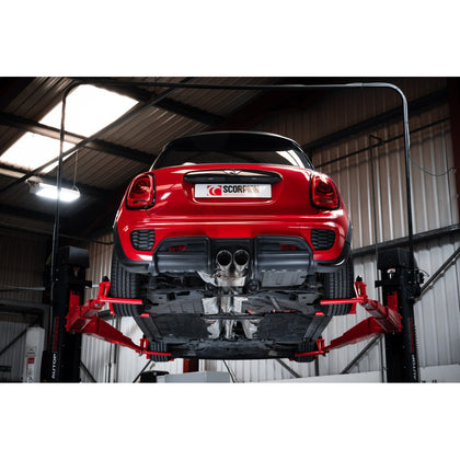 Scorpion cat-back udstødning til Mini Cooper S F56 med ventiler, Daytona, set bagfra