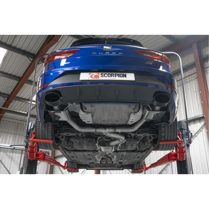 Scorpion GPF-back udstødning til Seat Leon – resoneret, EVO R Ceramic, set nedefra