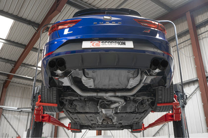 Scorpion GPF-back udstødning til Seat Leon – resoneret, Daytona (quad) Ceramic, set nedefra