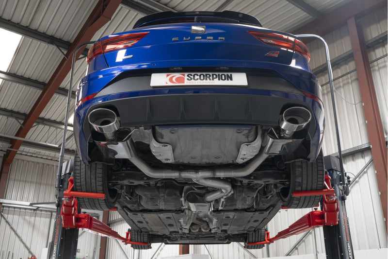 Scorpion GPF-back udstødning til Seat Leon – resoneret, EVO R, set nedefra