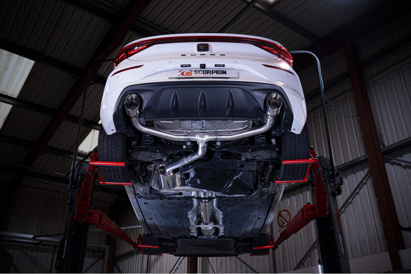 Scorpion GPF-back udstødning til CUPRA Leon 245 – resoneret, Daytona, set nedefra
