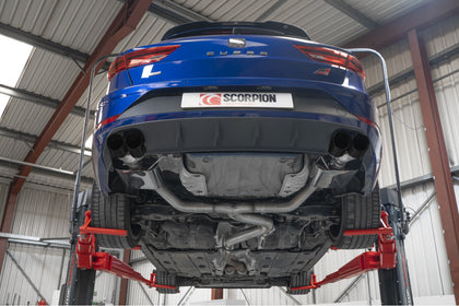 Scorpion GPF-back udstødning til Seat Leon – ikke-resoneret, Daytona Ceramic, set nedefra