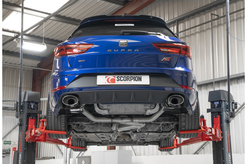 Scorpion GPF-back udstødning til Seat Leon – ikke-resoneret, EVO R, set bagfra