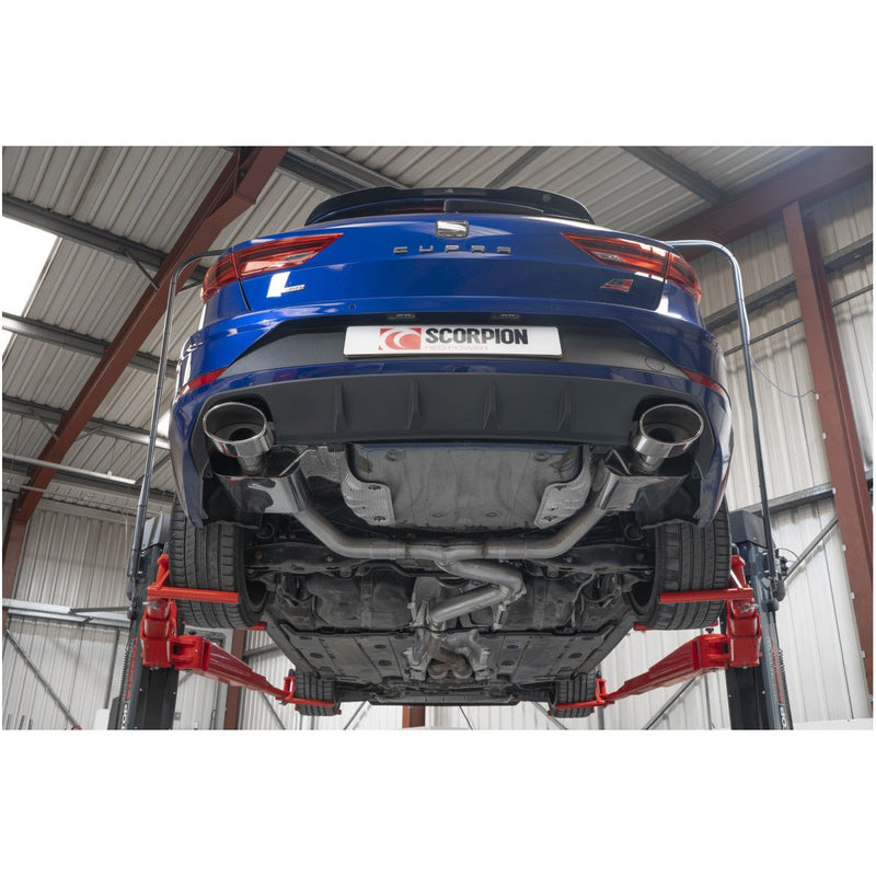 Scorpion GPF-back udstødning til Seat Leon – ikke-resoneret, EVO R, set nedefra