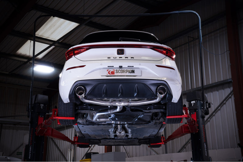 Scorpion GPF-back udstødning til CUPRA Leon 245 – ikke-resoneret, Indy, set bagfra