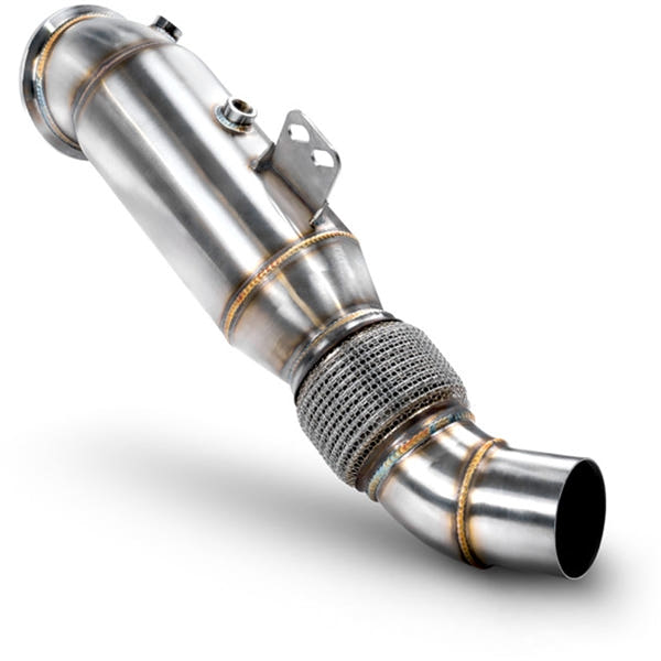 Scorpion downpipe med sportskatalysator, set skråt bagfra