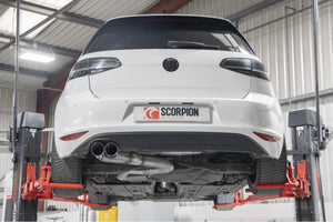 Scorpion cat-back udstødning til VW Golf MK7 GTD – ikke-resoneret, Daytona, set bagfra