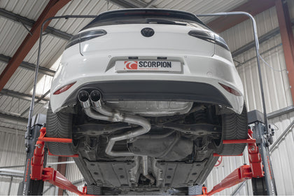 Scorpion cat-back udstødning til VW Golf MK7 GTD – ikke-resoneret, Daytona, set nedefra