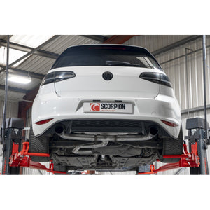 Scorpion cat-back udstødning til VW Golf MK7 GTD – ikke-resoneret, Daytona Ceramic, set bagfra