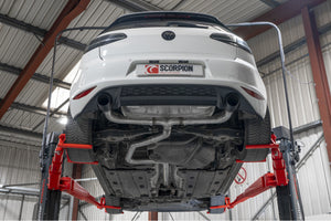 Scorpion cat-back udstødning til VW Golf MK7 GTD – ikke-resoneret, Daytona Ceramic, set nedefra