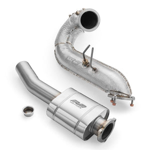 RM Motors Downpipe Sæt Audi Q5 3.0 TDI – katalysator Uden, lyddæmper Med, varmeskjold Med