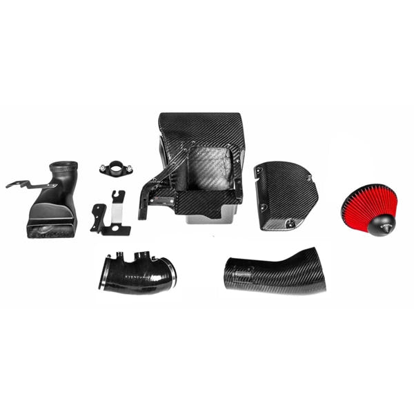 Eventuri Black Carbon intake system til Honda Civic FK8 Type R med carbon fiber komponenter og rød luftfilter