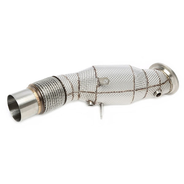 TA-Technix Downpipe Med Varmeskjold Og Katalysator BMW 1-Serie F20, F21 – Sølvfarvet fleksibel katalysator gitter
