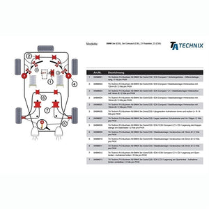 TA-Technix Poly Bøsning BMW Z3 – Undercar sideview med røde suspension komponenter