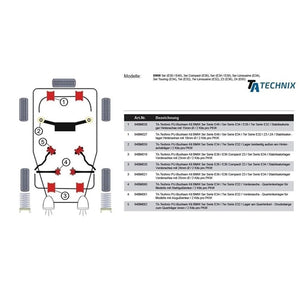 TA-Technix Poly Bøsning BMW 8-Serie E31 – Undercar diagram med røde monteringspunkter