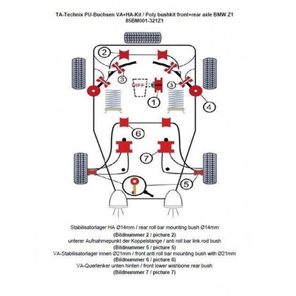 TA-Technix Poly Bøsningskit BMW Z1 – Understellingsdiagram 85BM001-321Z1