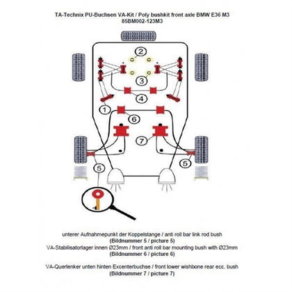 TA-Technix Poly Bøsningskit BMW 3 Serie E36 – Understellingsdiagram 85BM002-123M3